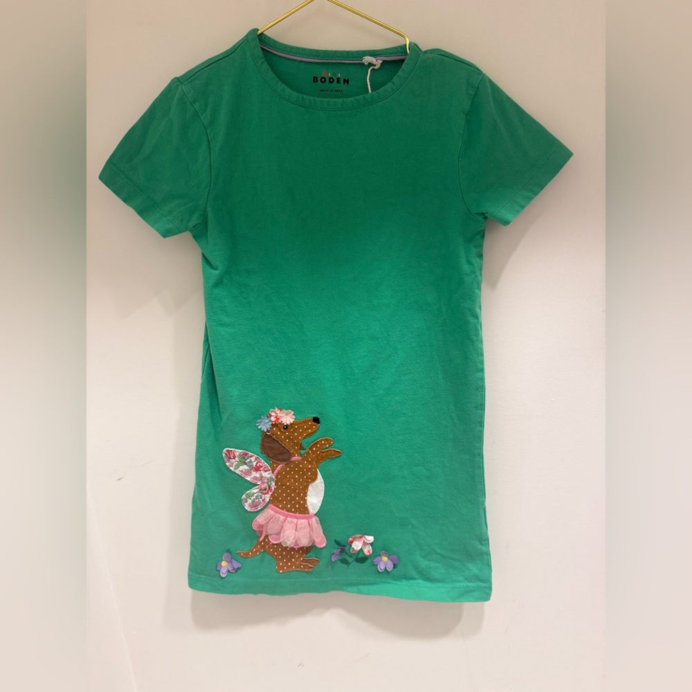 Green Kids T Shirt Dress with Fairy Dog Design